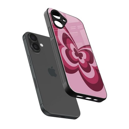 Y2K Magenta Butterfly sleek iPhone 16 cover with tempered glass back and TPU edges