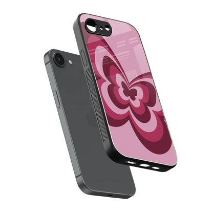 Y2K Magenta Butterfly sleek iphone 16e cover with tempered glass back and TPU edges