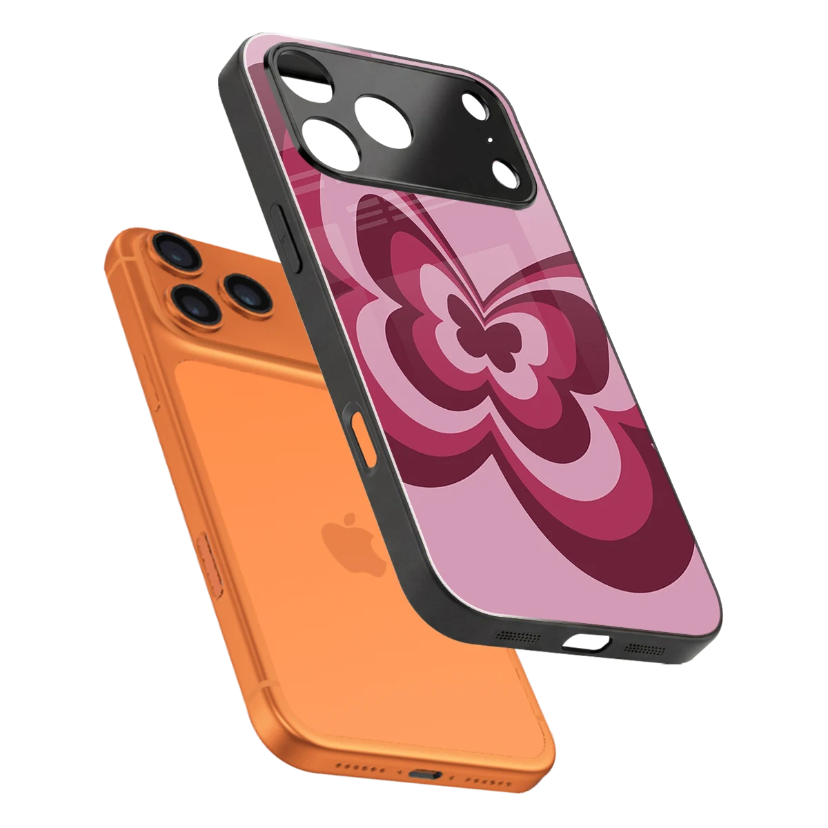 Y2K Magenta Butterfly sleek iphone 17 pro cover with tempered glass back and TPU edges