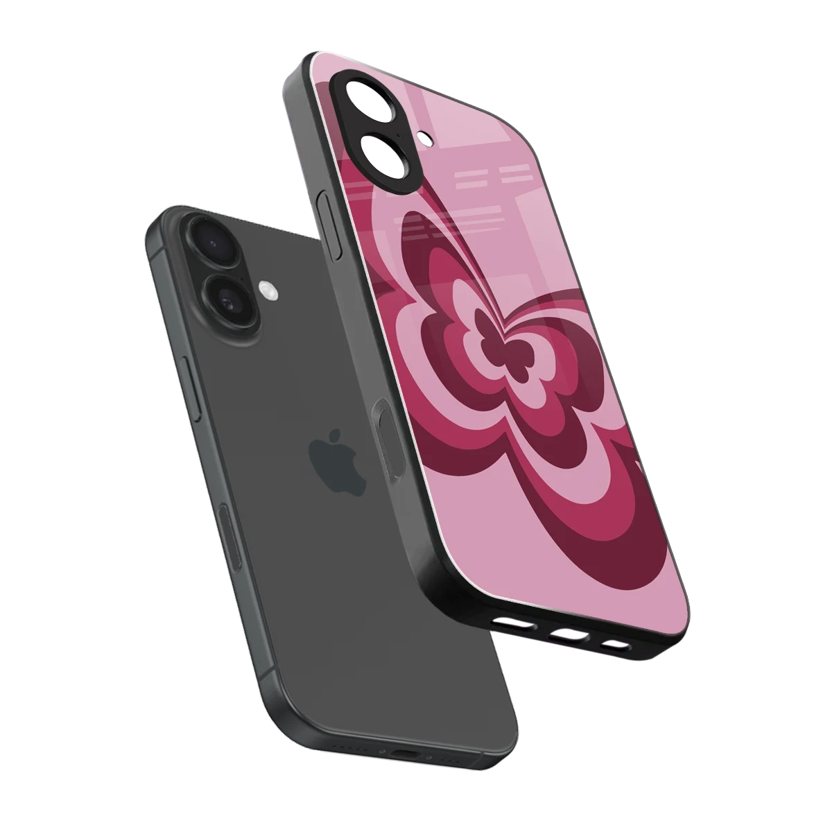 Y2K Magenta Butterfly sleek iphone 17 cover with tempered glass back and TPU edges