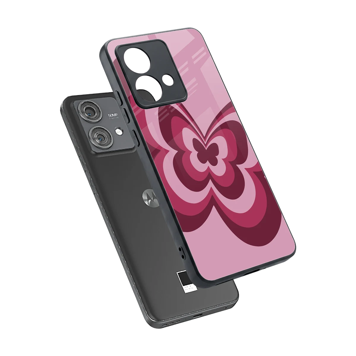 Y2K Magenta Butterfly sleek motorola edge 40 neo 5g cover with tempered glass back and TPU edges