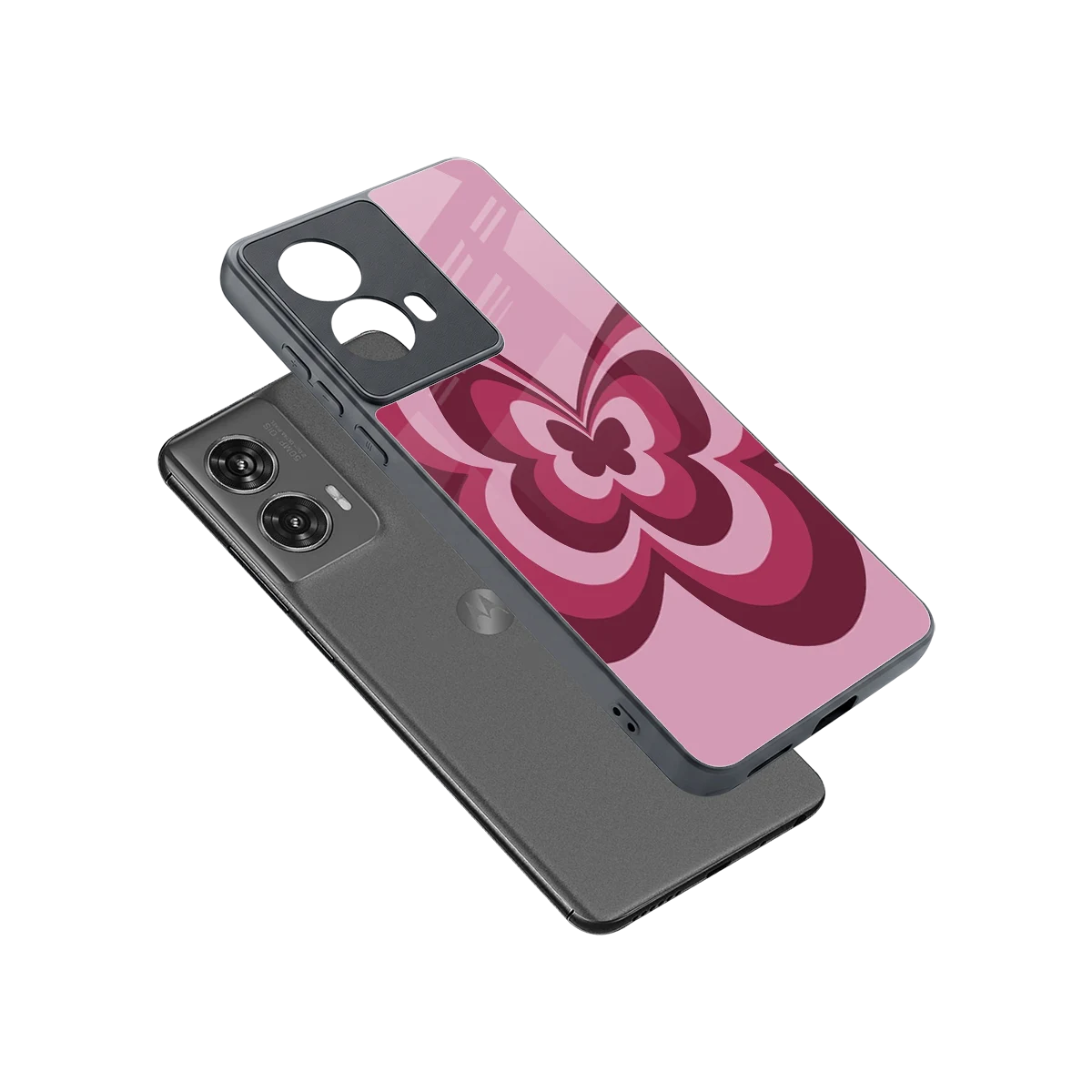 Y2K Magenta Butterfly sleek motorola edge 50 fusion cover with tempered glass back and TPU edges