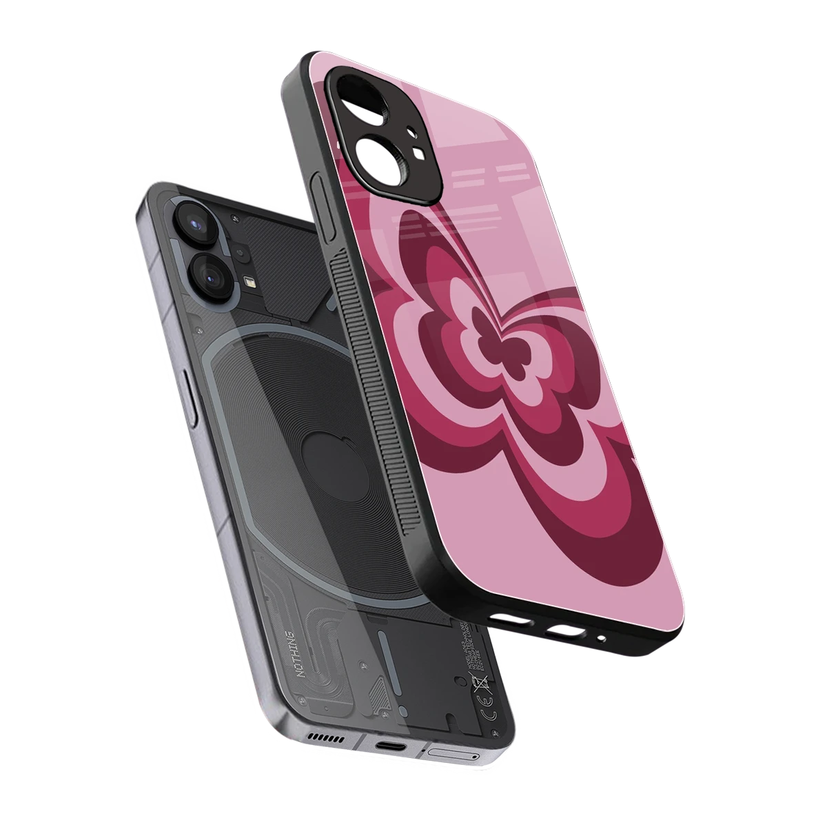 Y2K Magenta Butterfly sleek nothing phone 1 cover with tempered glass back and TPU edges