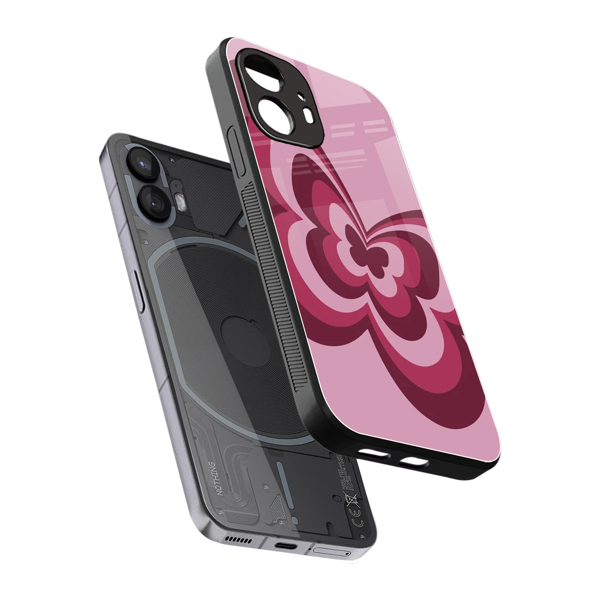 Y2K Magenta Butterfly sleek nothing phone 2 cover with tempered glass back and TPU edges