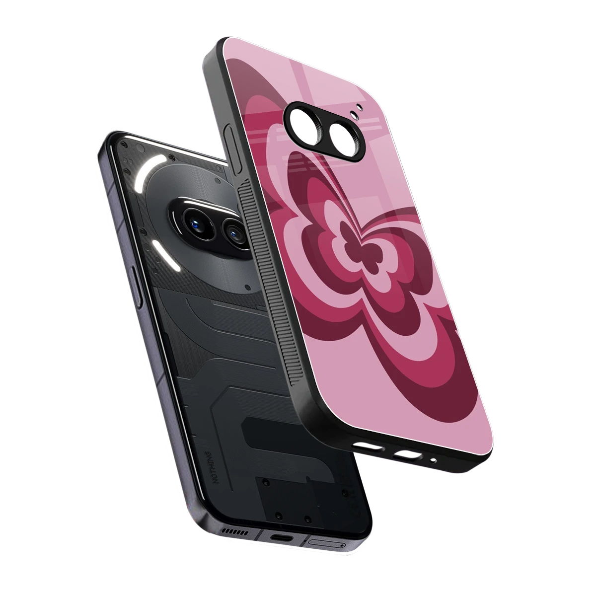 Y2K Magenta Butterfly sleek nothing phone 2a cover with tempered glass back and TPU edges
