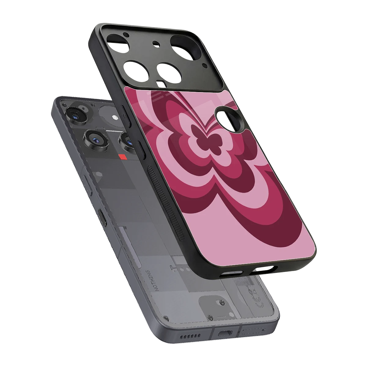 Y2K Magenta Butterfly sleek nothing phone 3 cover with tempered glass back and TPU edges