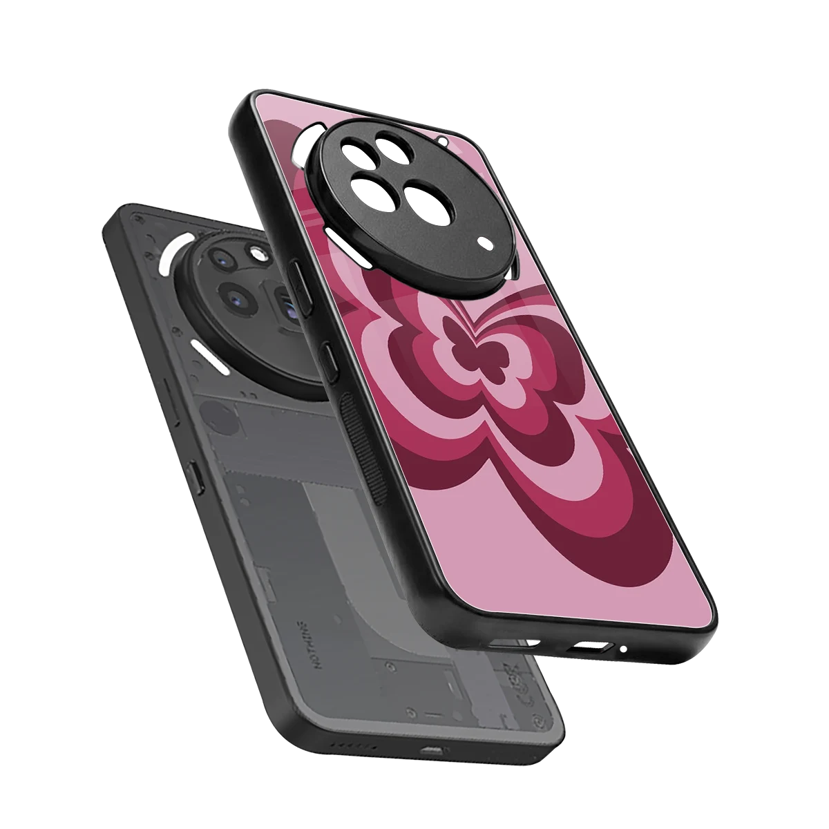 Y2K Magenta Butterfly sleek nothing phone 3a pro cover with tempered glass back and TPU edges