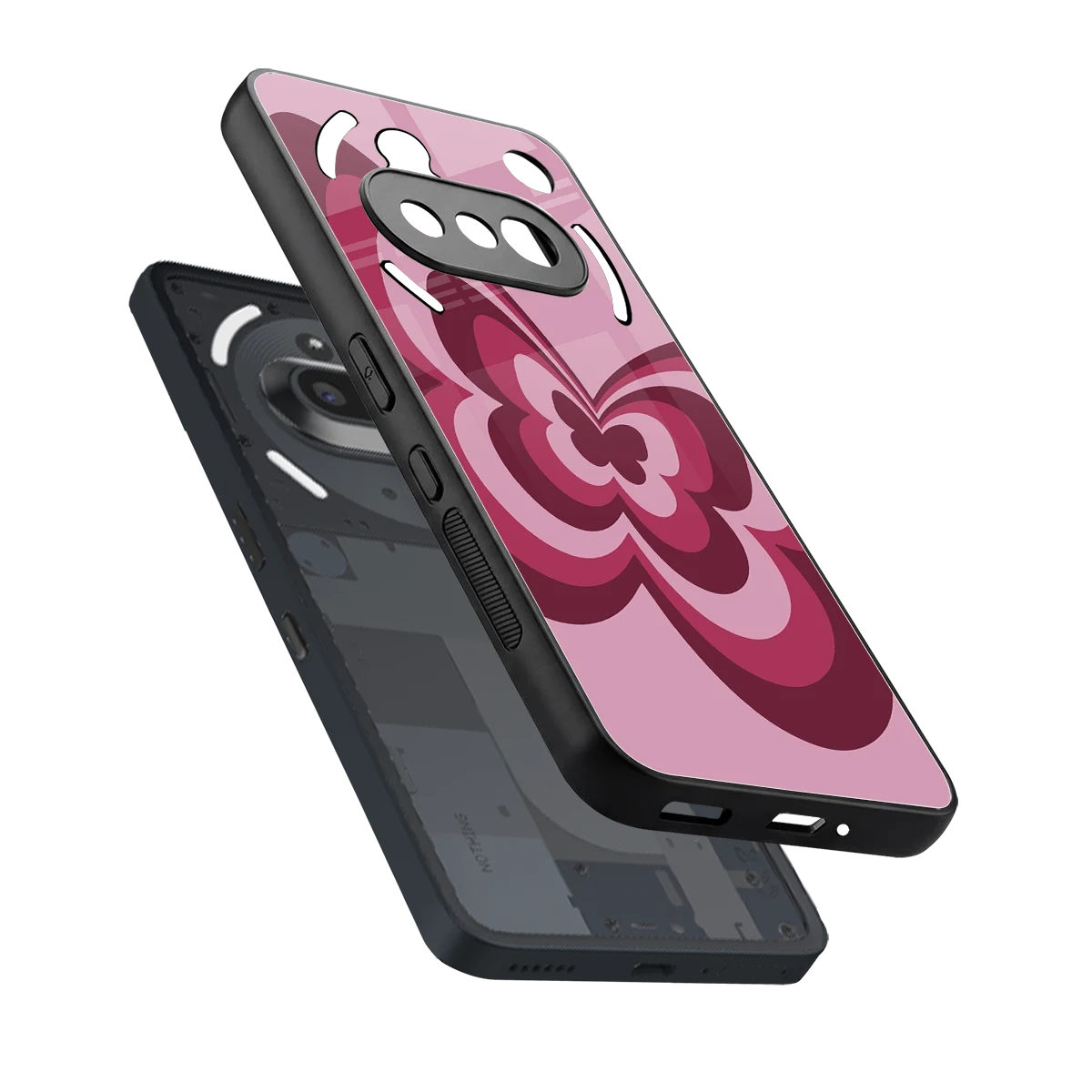 Y2K Magenta Butterfly sleek nothing phone 3a cover with tempered glass back and TPU edges