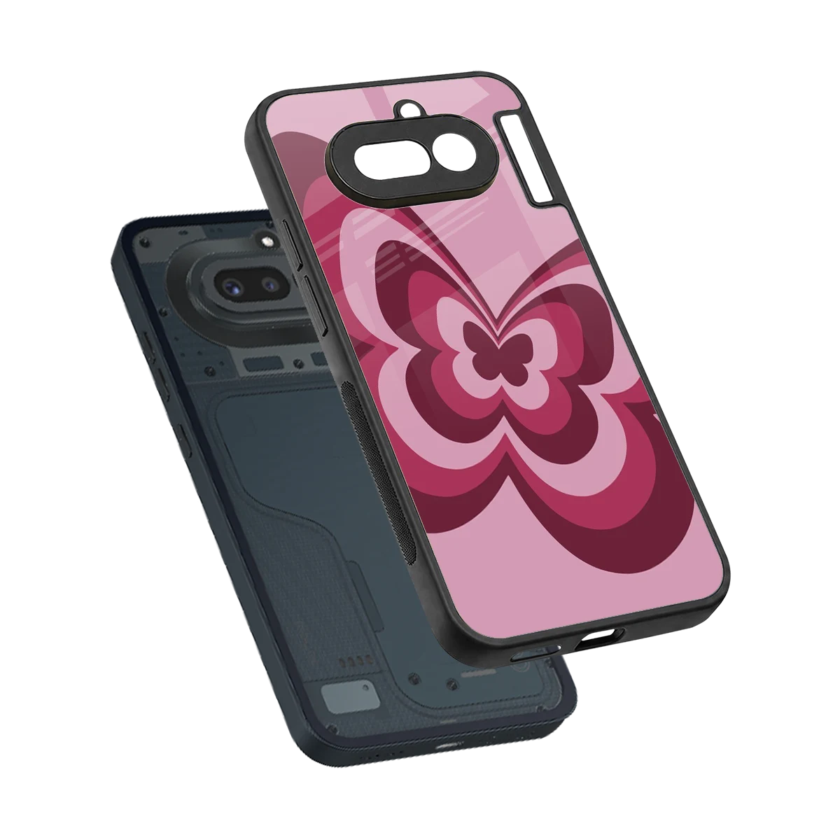 Y2K Magenta Butterfly sleek nothing phone 4a cover with tempered glass back and TPU edges