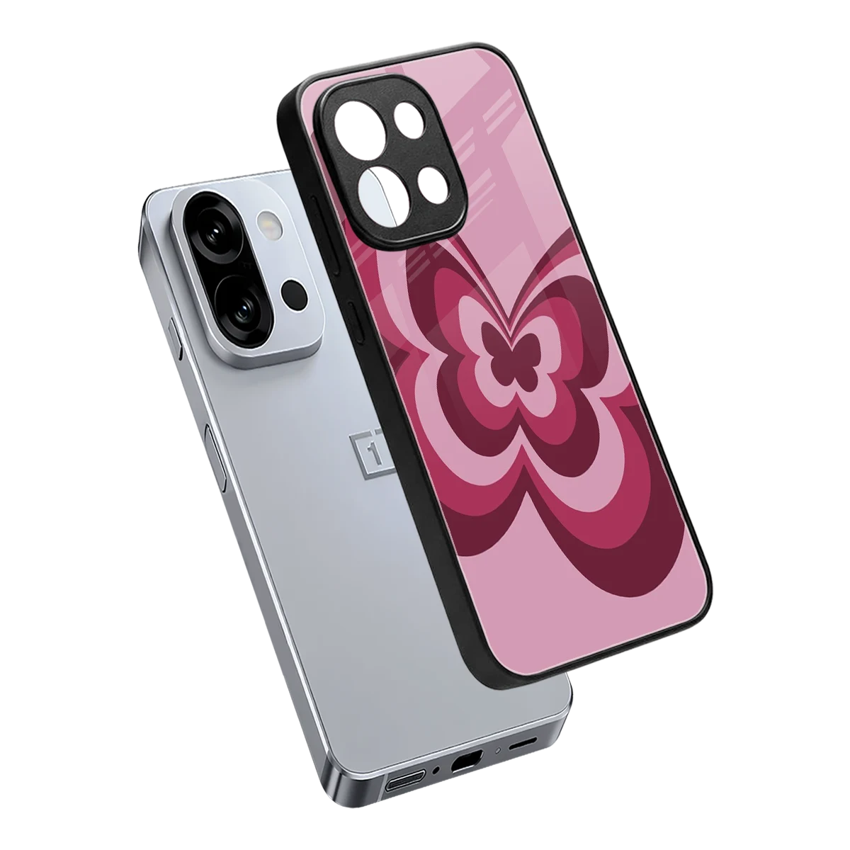 Y2K Magenta Butterfly sleek oneplus 13s cover with tempered glass back and TPU edges
