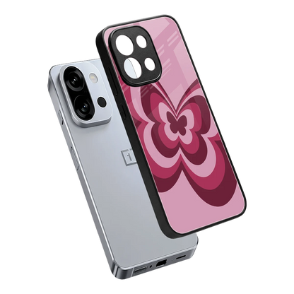 Y2K Magenta Butterfly sleek oneplus 13s cover with tempered glass back and TPU edges