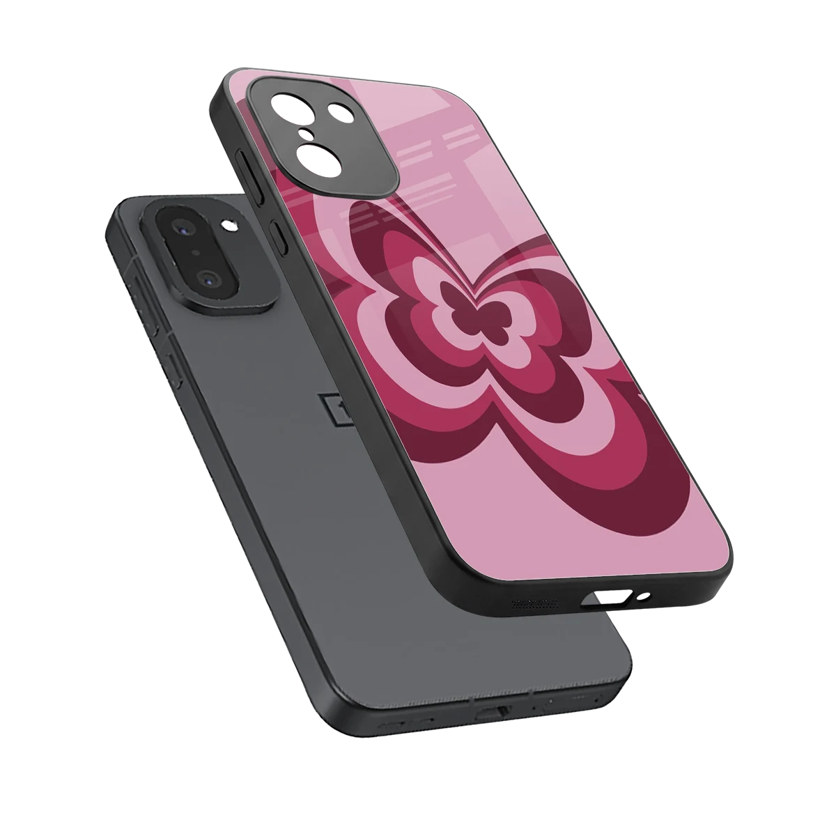 Y2K Magenta Butterfly sleek oneplus 15r cover with tempered glass back and TPU edges
