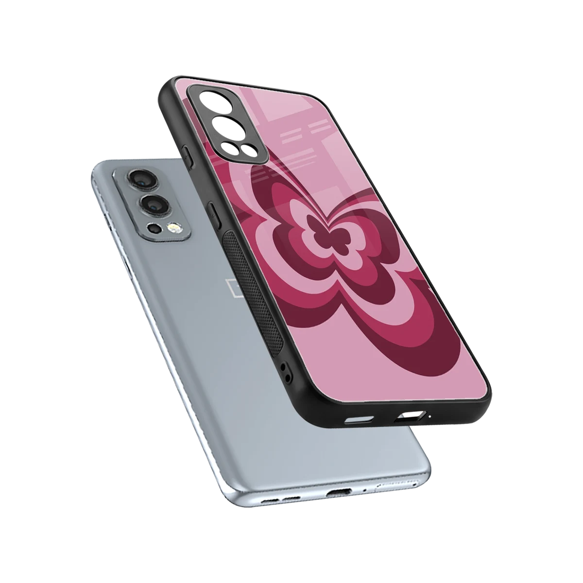 Y2K Magenta Butterfly sleek oneplus nord 2 cover with tempered glass back and TPU edges