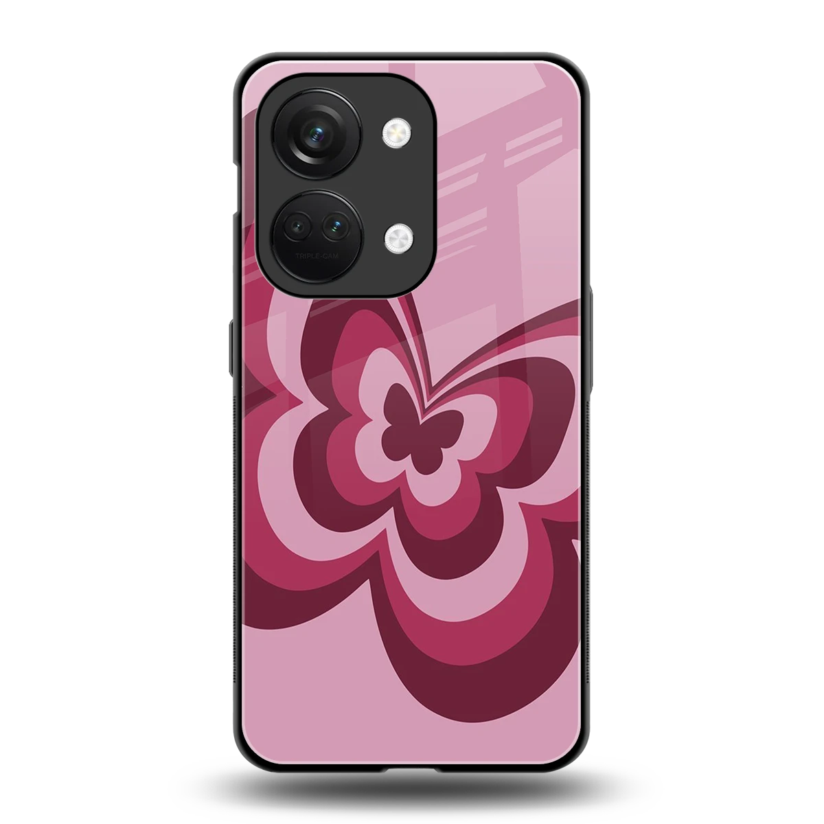 Y2K Magenta Butterfly back phone cover | glass case for oneplus nord 3