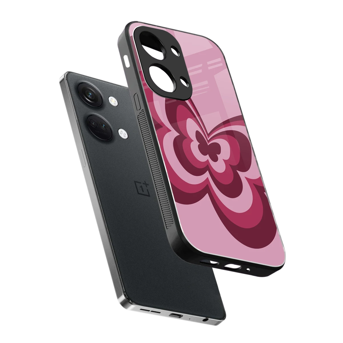 Y2K Magenta Butterfly sleek oneplus nord 3 cover with tempered glass back and TPU edges
