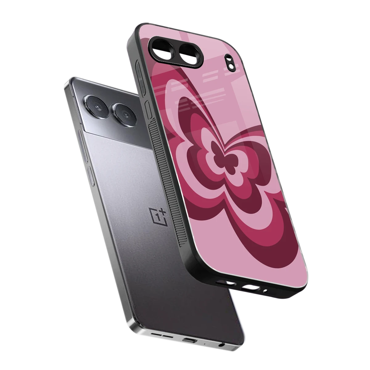 Y2K Magenta Butterfly sleek oneplus nord 4 cover with tempered glass back and TPU edges
