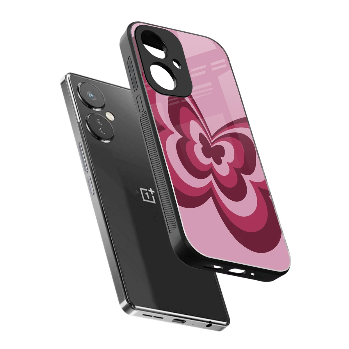 Y2K Magenta Butterfly sleek oneplus nord ce 3 cover with tempered glass back and TPU edges
