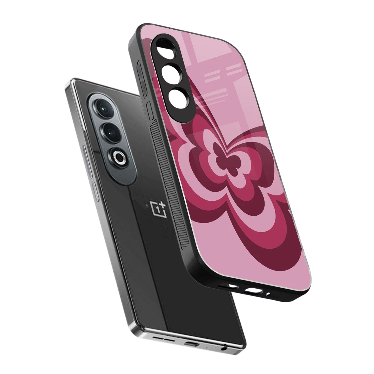 Y2K Magenta Butterfly sleek oneplus nord ce 4 cover with tempered glass back and TPU edges