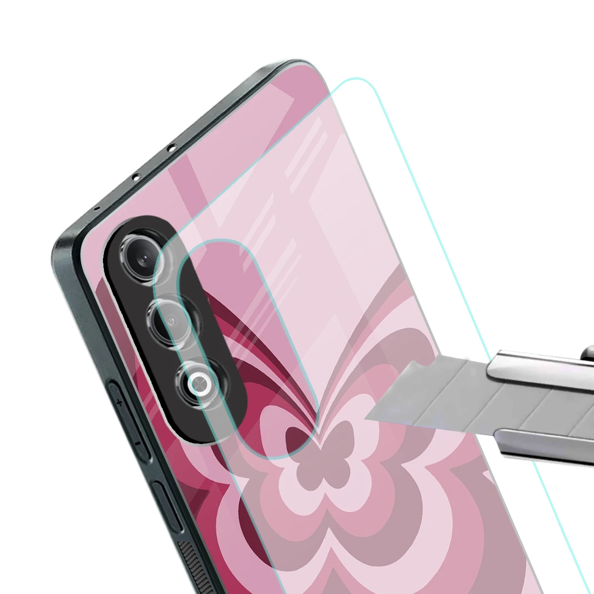 Y2K Magenta Butterfly stylish phone case for oneplus nord ce 4 | glossy glass and slim fit