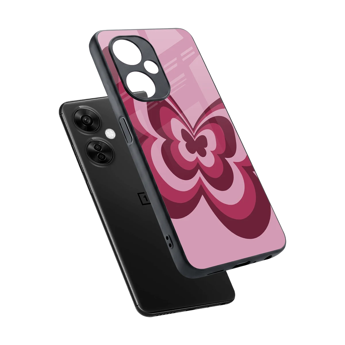 Y2K Magenta Butterfly sleek oneplus nord ce 3 lite cover with tempered glass back and TPU edges