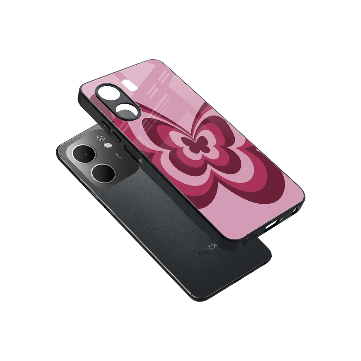 Y2K Magenta Butterfly sleek oppo a5x 5g cover with tempered glass back and TPU edges