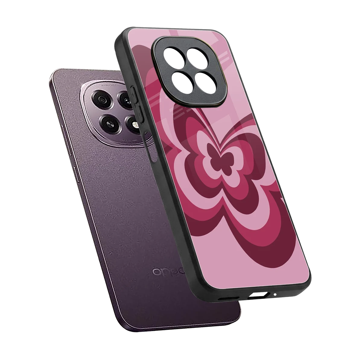 Y2K Magenta Butterfly sleek oppo f29 5g cover with tempered glass back and TPU edges