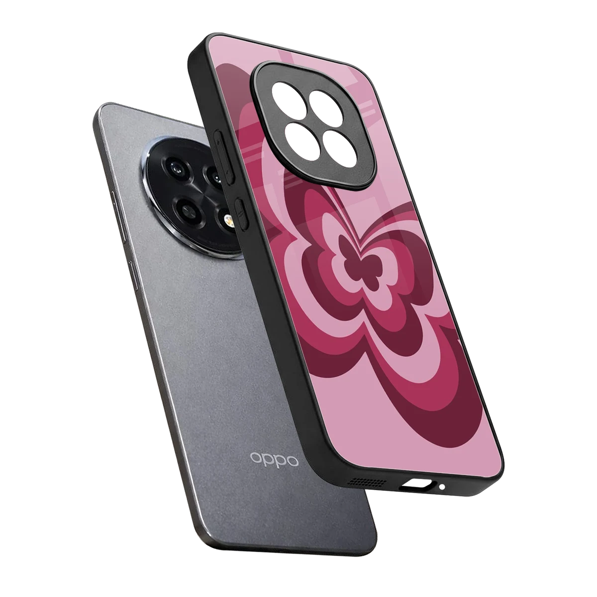 Y2K Magenta Butterfly sleek oppo f29 pro 5g cover with tempered glass back and TPU edges