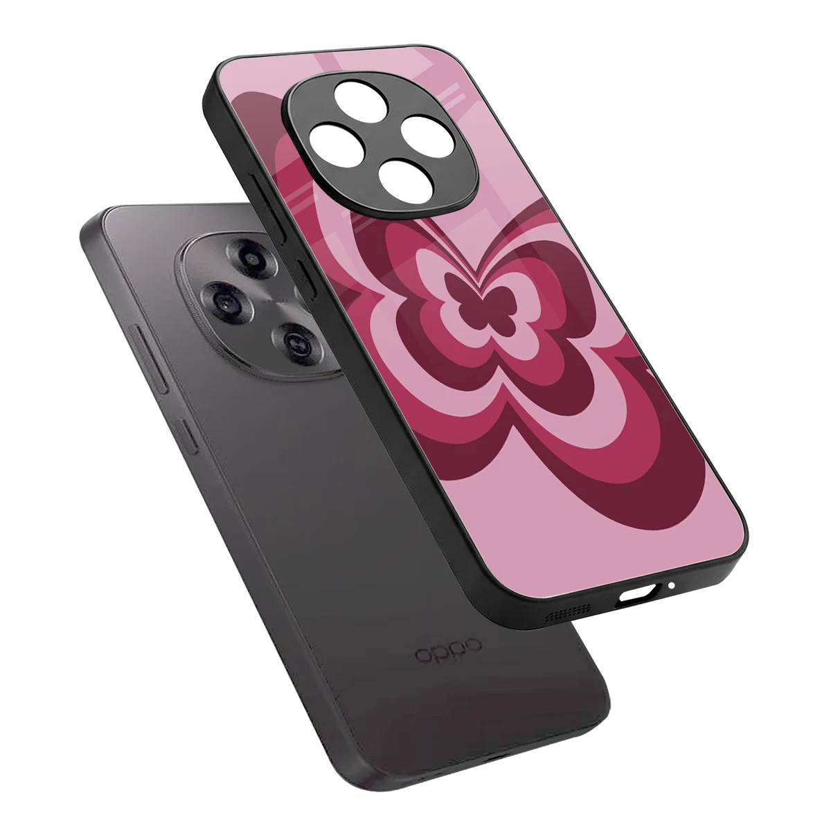 Y2K Magenta Butterfly sleek oppo f31 pro 5g cover with tempered glass back and TPU edges
