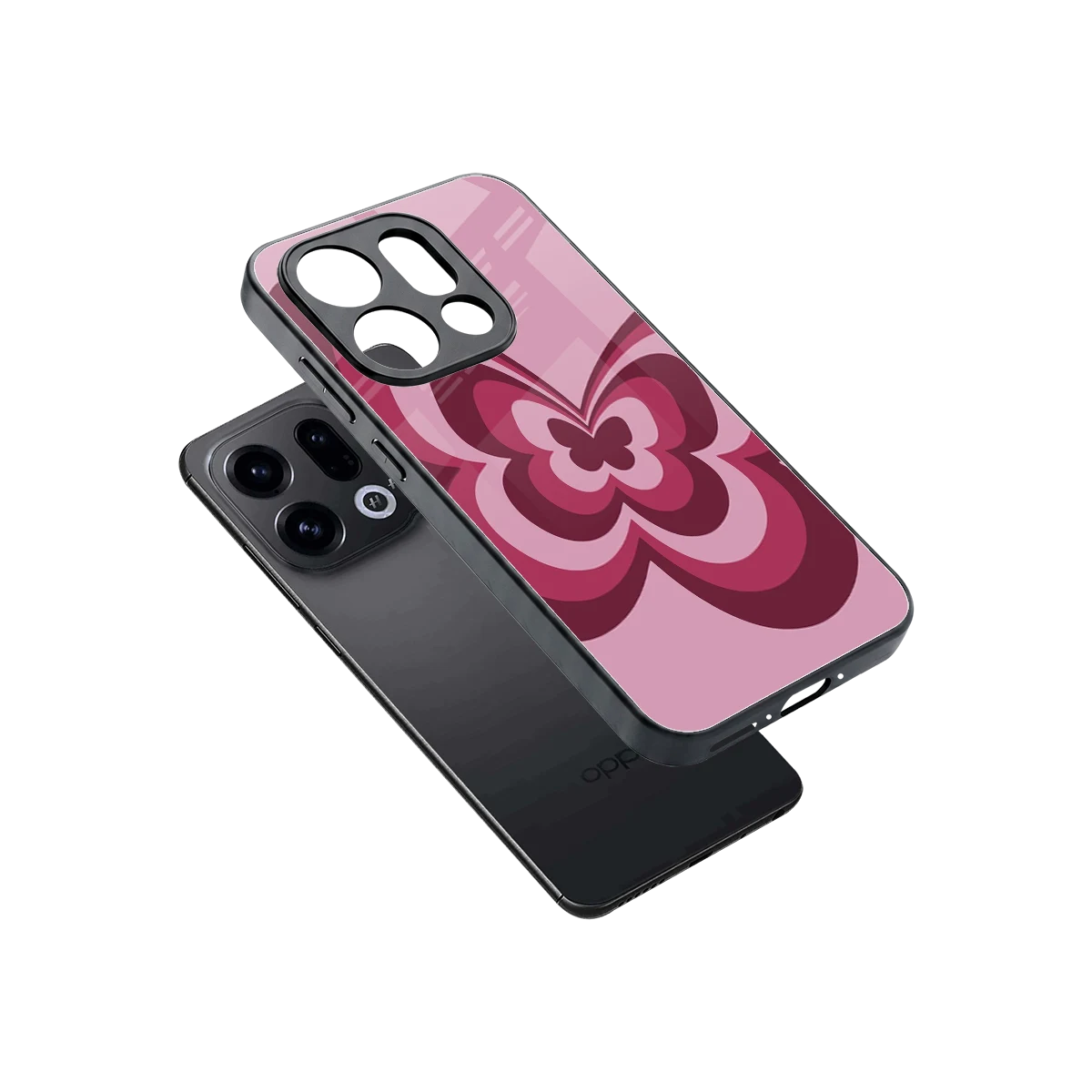 Y2K Magenta Butterfly sleek oppo find x9 cover with tempered glass back and TPU edges