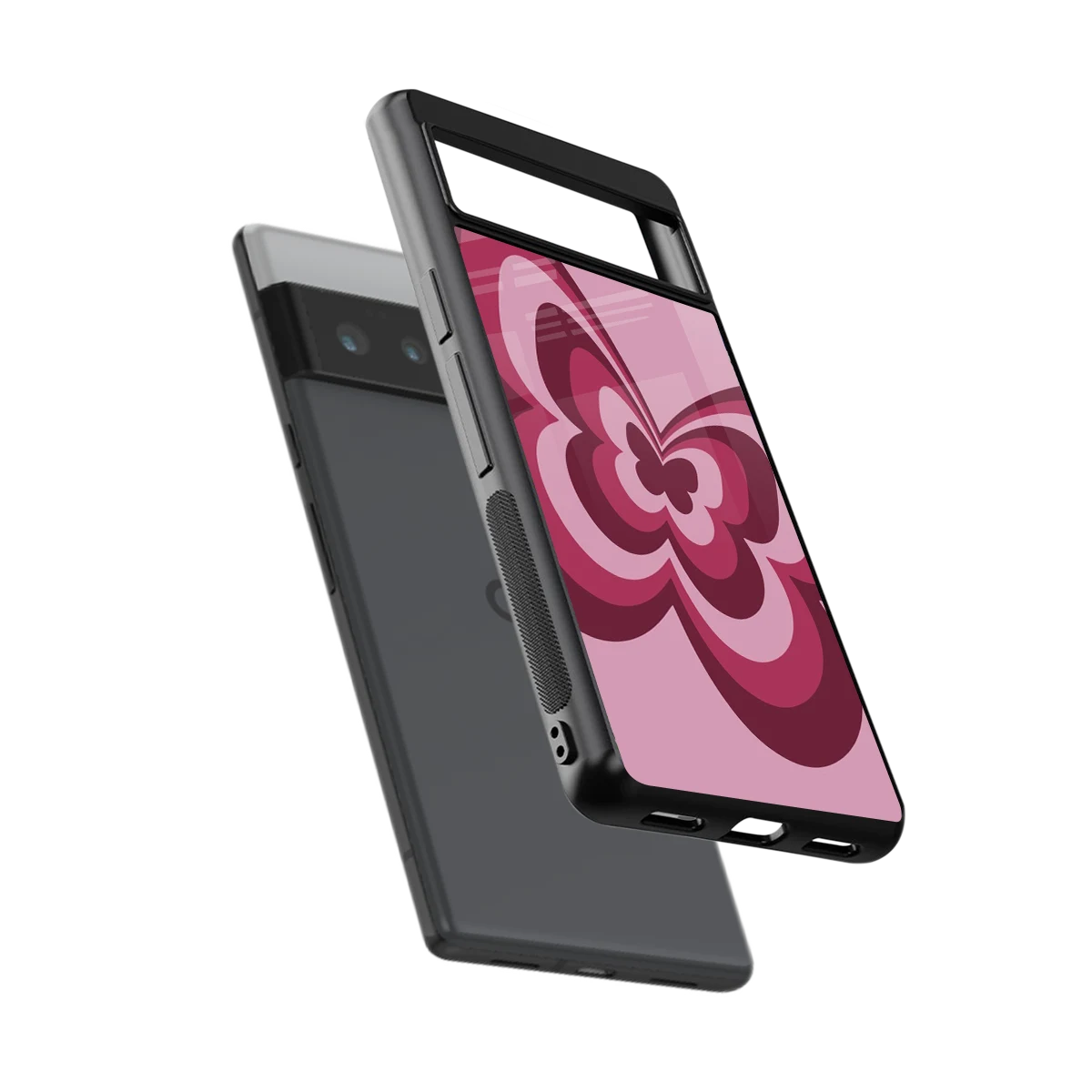 Y2K Magenta Butterfly sleek google pixel 6 pro cover with tempered glass back and TPU edges