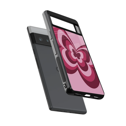Y2K Magenta Butterfly sleek google pixel 6 pro cover with tempered glass back and TPU edges