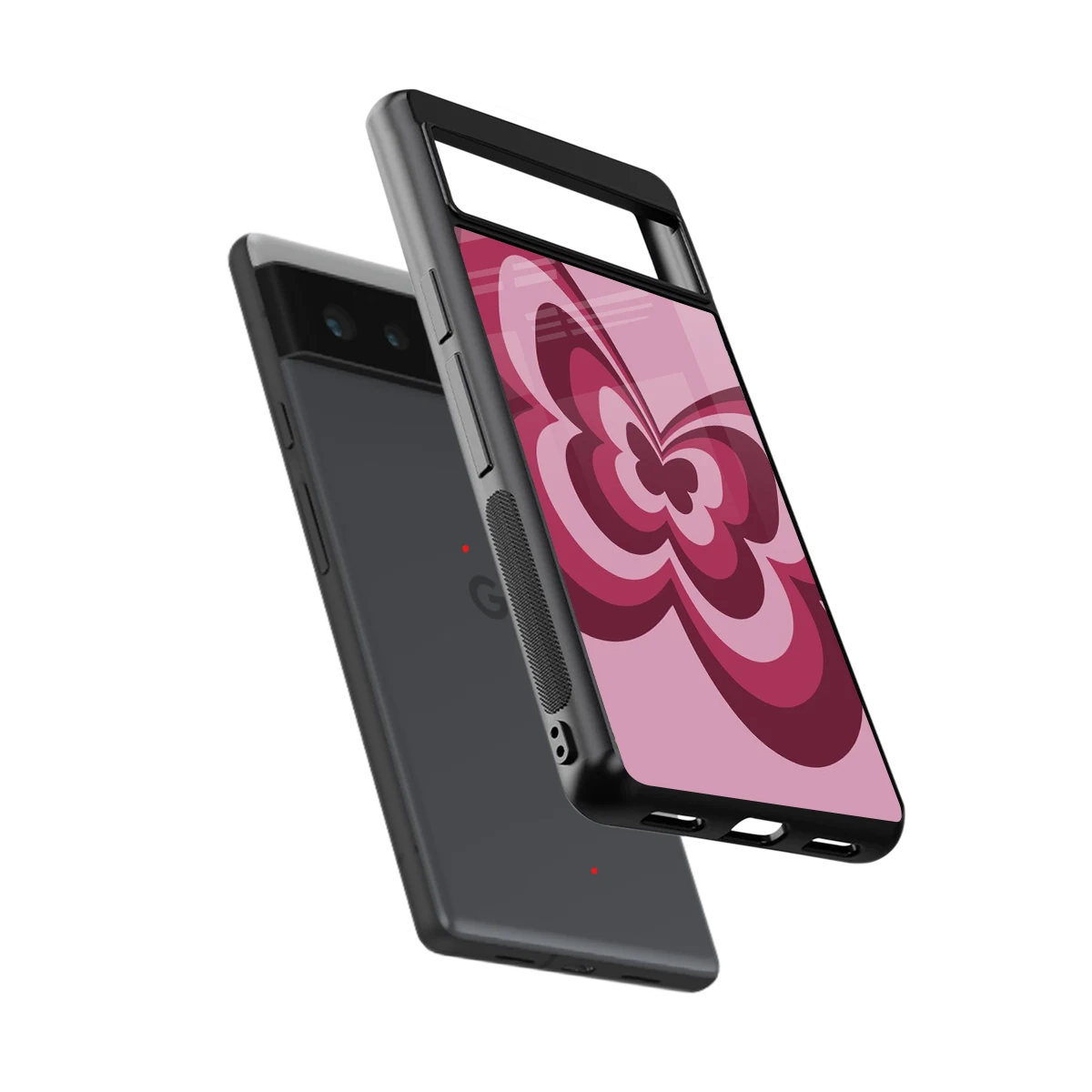 Y2K Magenta Butterfly sleek google pixel 6a cover with tempered glass back and TPU edges