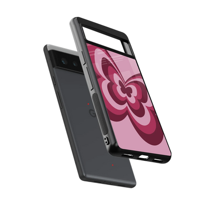 Y2K Magenta Butterfly sleek google pixel 6a cover with tempered glass back and TPU edges