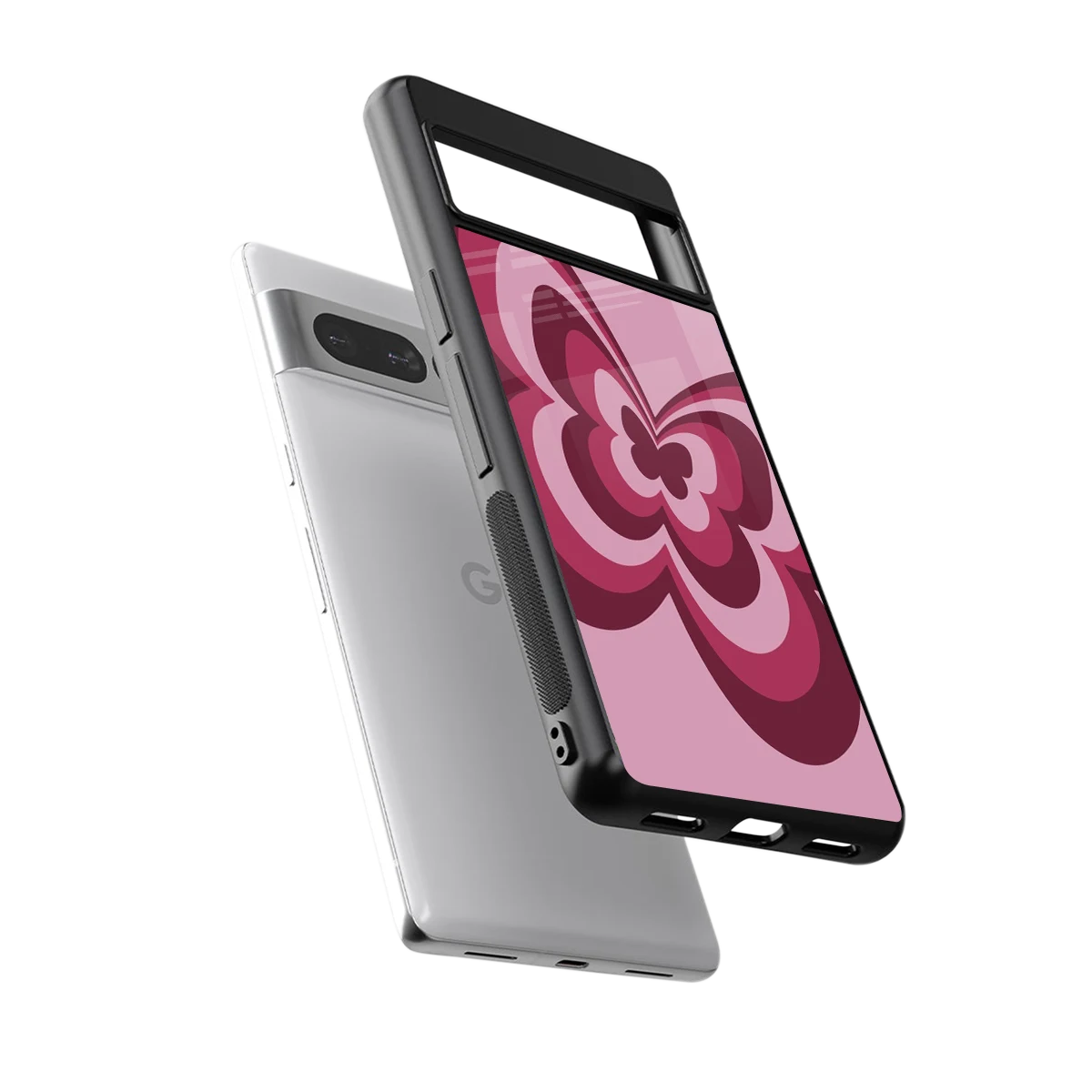 Y2K Magenta Butterfly sleek google pixel 7 pro cover with tempered glass back and TPU edges
