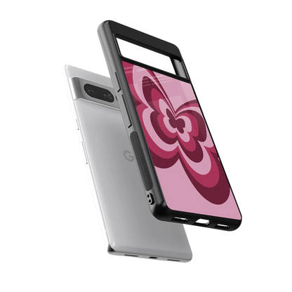 Y2K Magenta Butterfly sleek google pixel 7 pro cover with tempered glass back and TPU edges