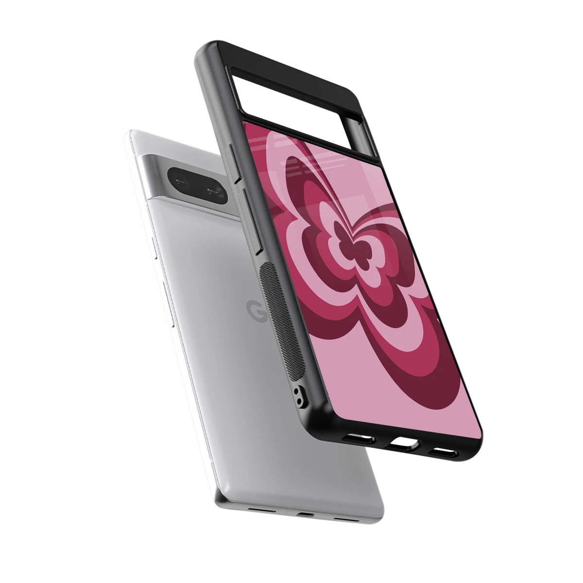 Y2K Magenta Butterfly sleek google pixel 7 cover with tempered glass back and TPU edges