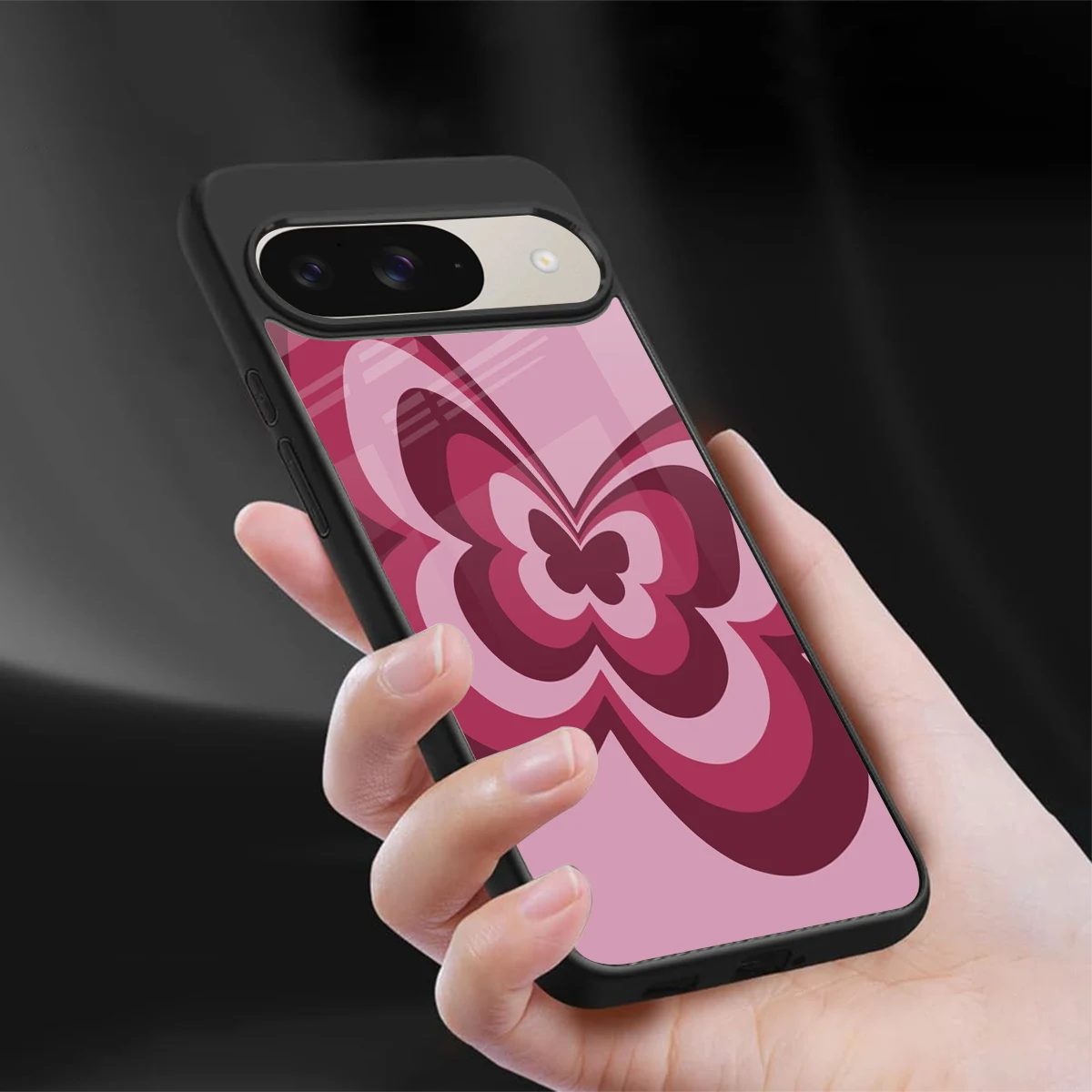 Y2K Magenta Butterfly sleek google pixel 9 cover with tempered glass back and TPU edges