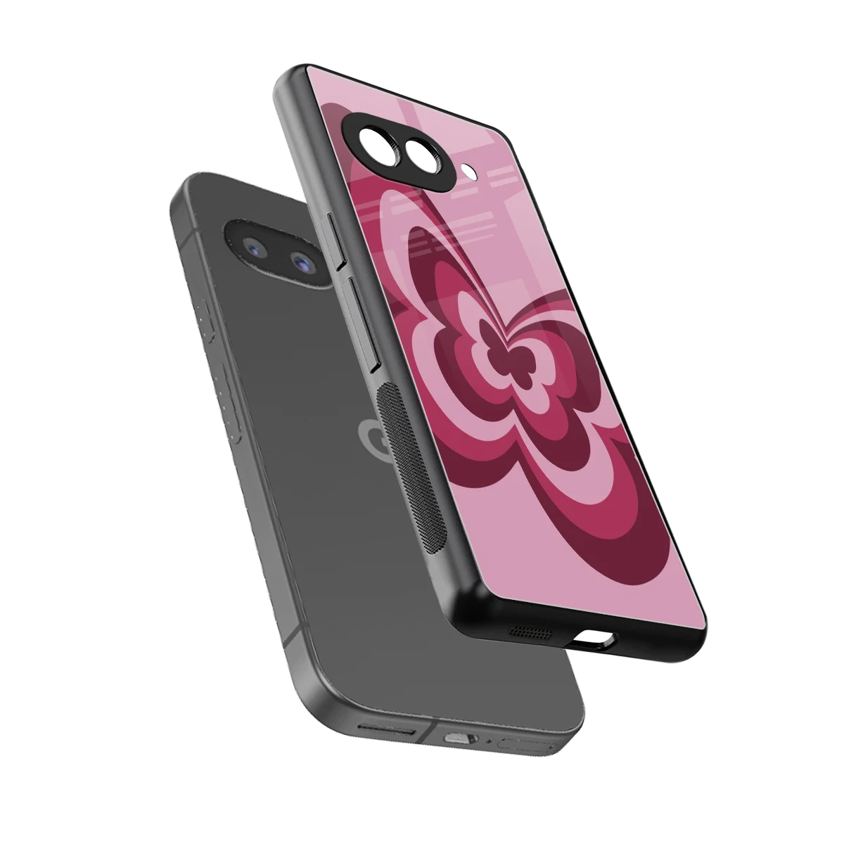 Y2K Magenta Butterfly sleek google pixel 10a cover with tempered glass back and TPU edges
