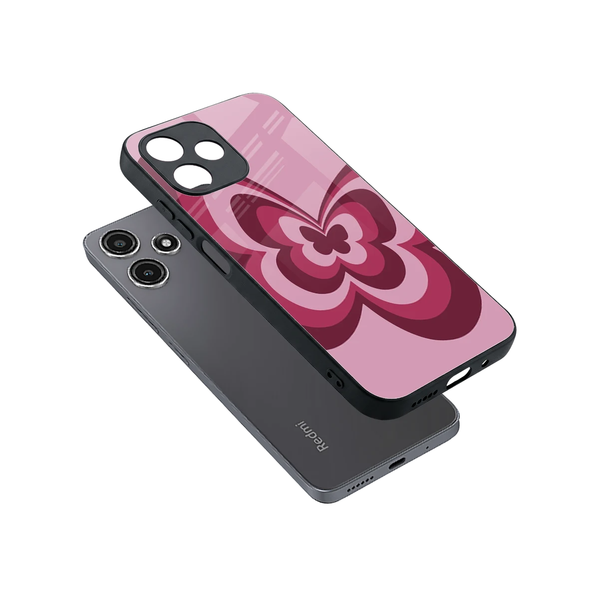 Y2K Magenta Butterfly sleek redmi 12 5g cover with tempered glass back and TPU edges