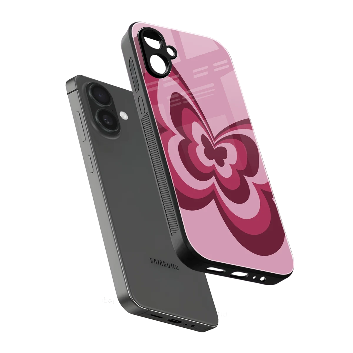 Y2K Magenta Butterfly sleek samsung galaxy a06 5g cover with tempered glass back and TPU edges