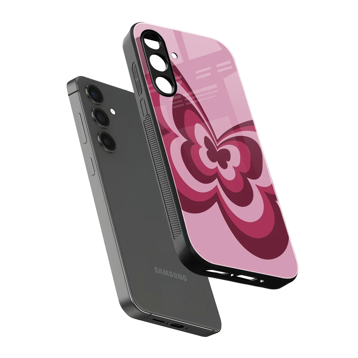 Y2K Magenta Butterfly sleek samsung galaxy a14 5g cover with tempered glass back and TPU edges