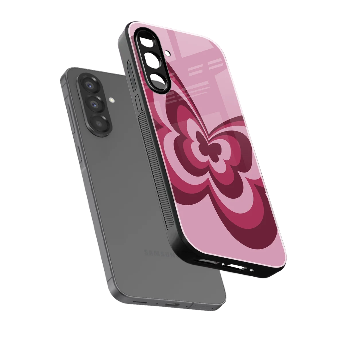 Y2K Magenta Butterfly sleek samsung galaxy a17 5g cover with tempered glass back and TPU edges