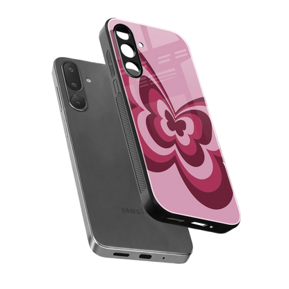 Y2K Magenta Butterfly sleek samsung galaxy m16 5g cover with tempered glass back and TPU edges