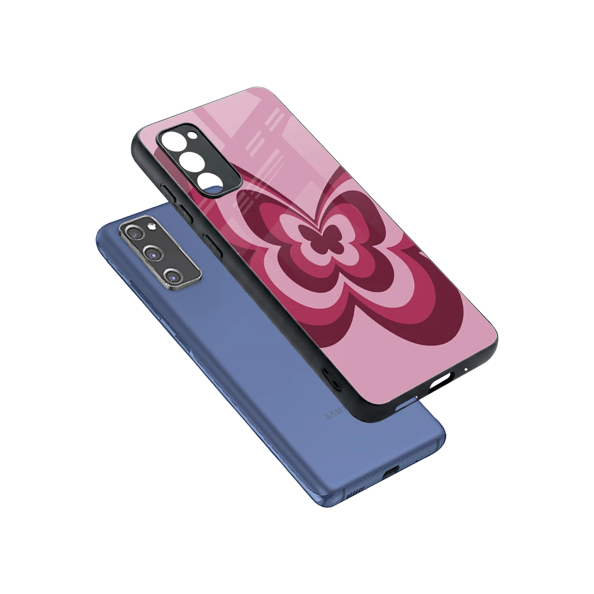 Y2K Magenta Butterfly sleek samsung galaxy s20 fe cover with tempered glass back and TPU edges