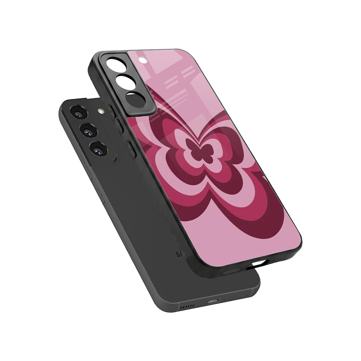 Y2K Magenta Butterfly sleek samsung galaxy s22 cover with tempered glass back and TPU edges
