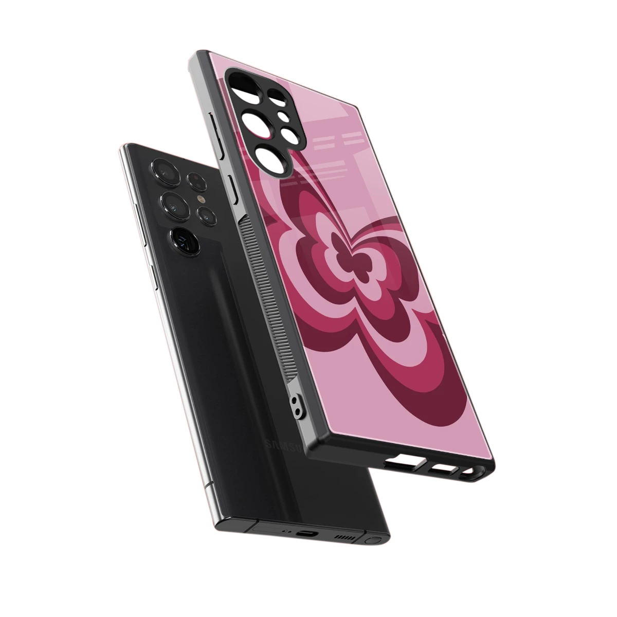 Y2K Magenta Butterfly sleek samsung galaxy s24 ultra cover with tempered glass back and TPU edges