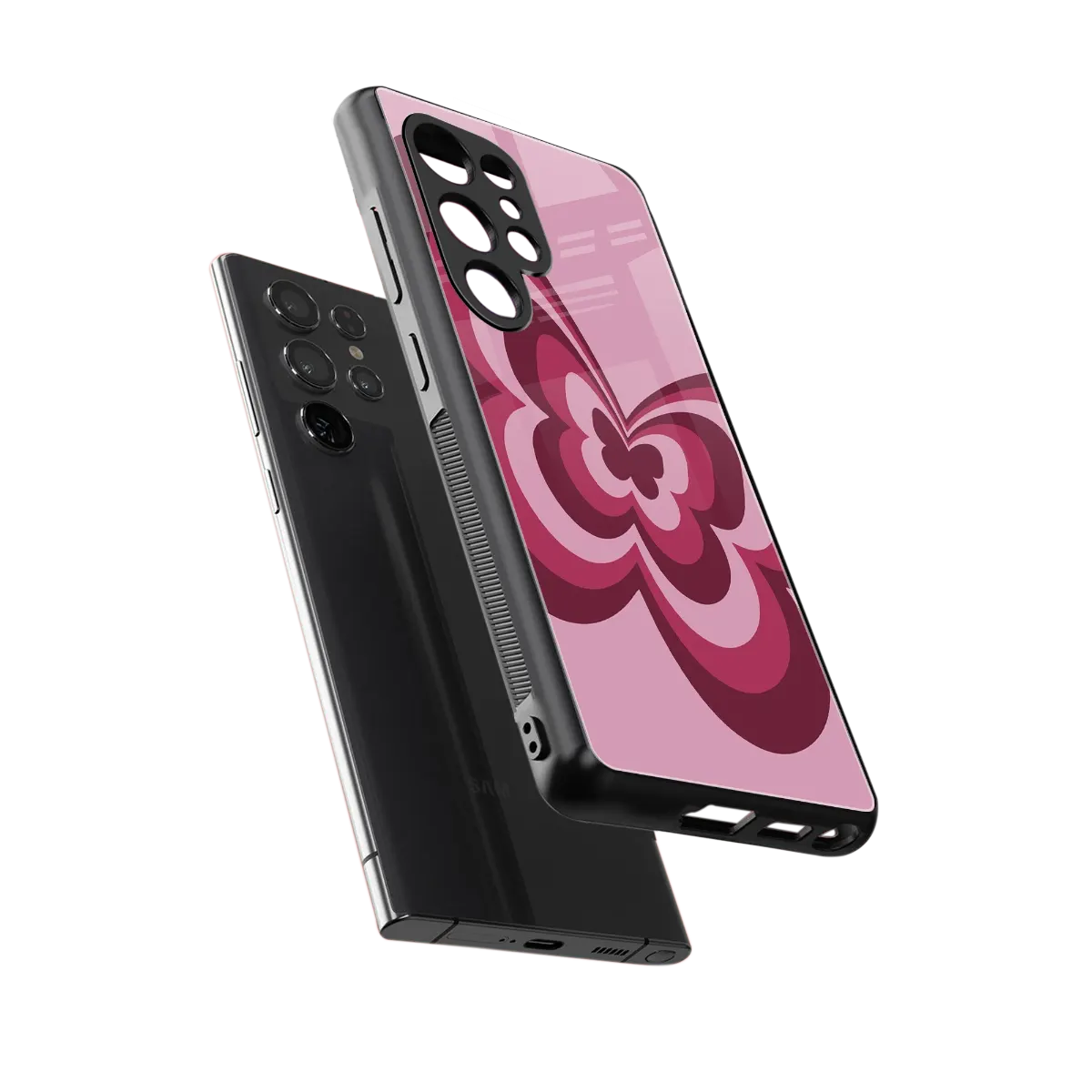 Y2K Magenta Butterfly sleek samsung galaxy s25 ultra cover with tempered glass back and TPU edges