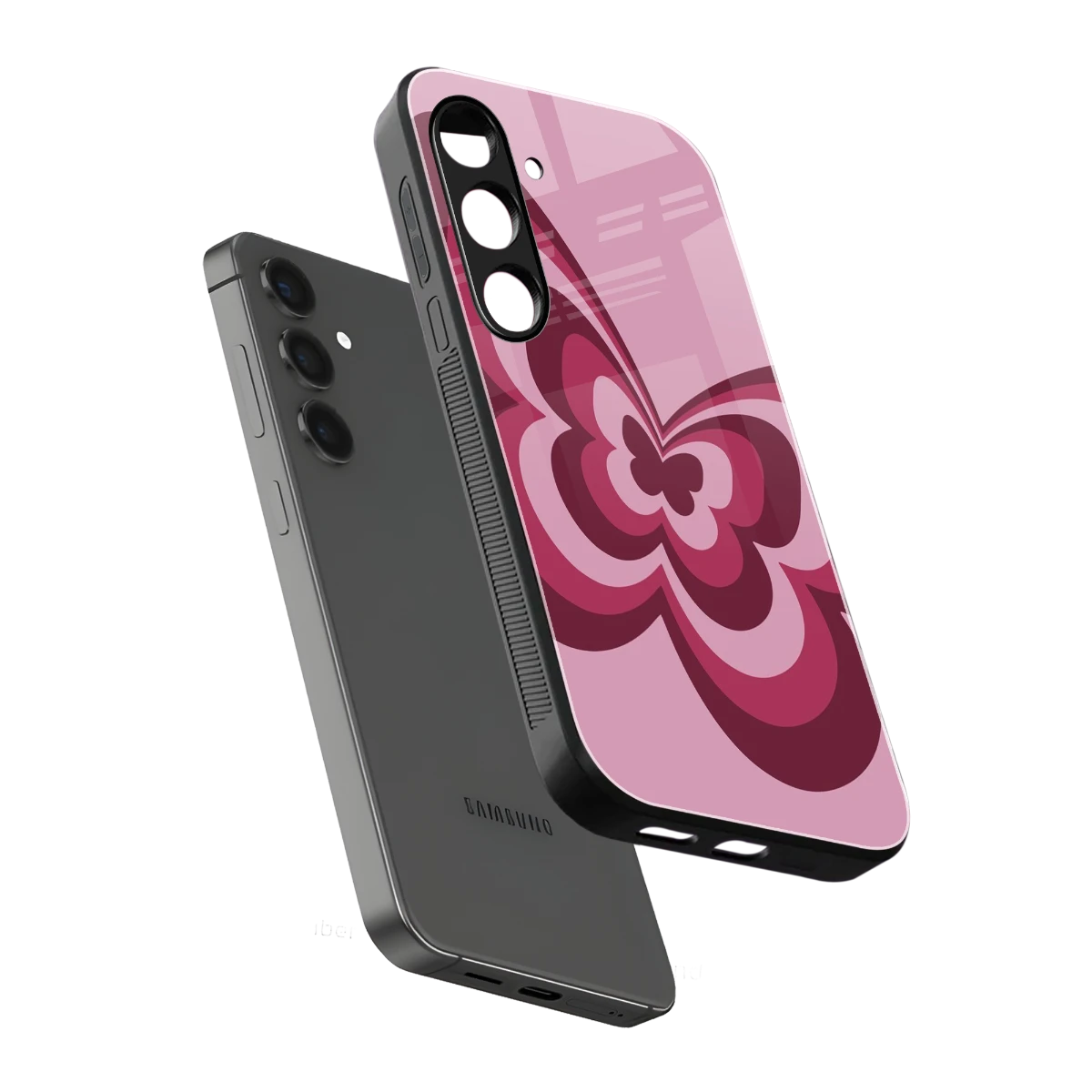 Y2K Magenta Butterfly sleek samsung galaxy s25 plus cover with tempered glass back and TPU edges