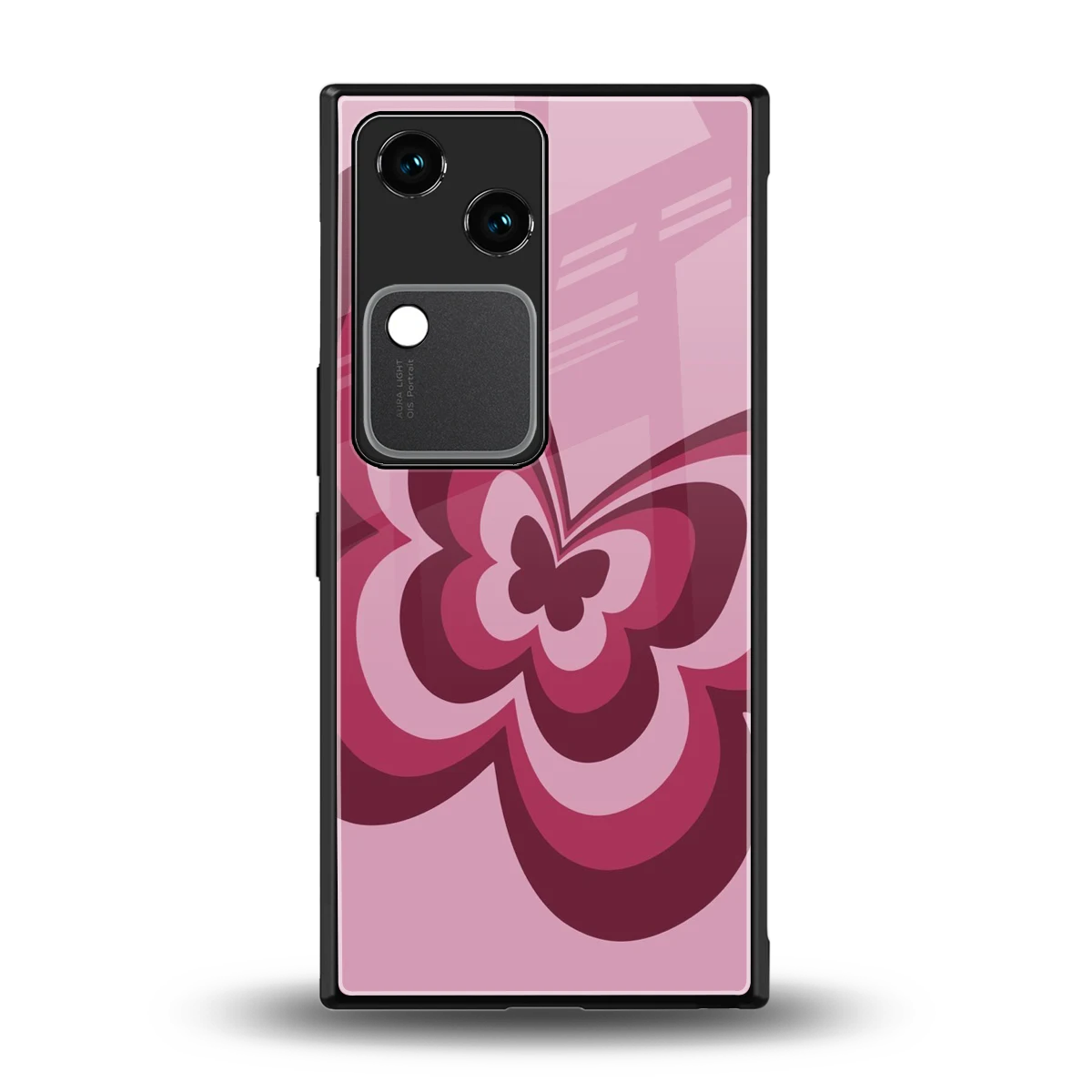 Y2K Magenta Butterfly back phone cover | glass case for vivo v30