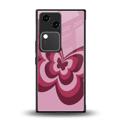 Y2K Magenta Butterfly back phone cover | glass case for vivo v30